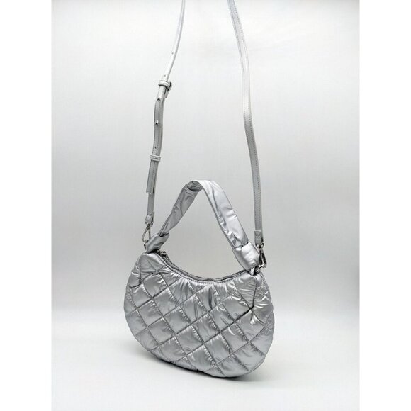INC International Concepts Olivya quilted nylon small shoulder crossbody -SILVER - Picture 3 of 9